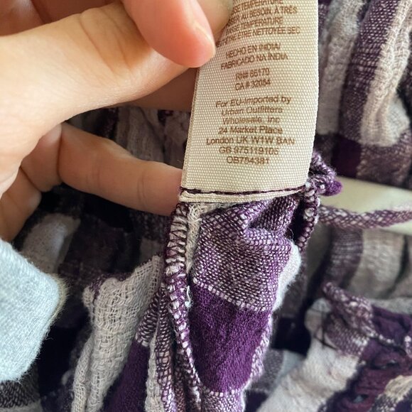 Free People Honey Grove Plaid Blouse Long Sleeve Flowy Boho Top Purple - Picture 8 of 8